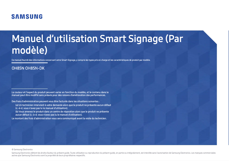 Page 1 de la notice Manuel utilisateur Samsung OH85N-DK