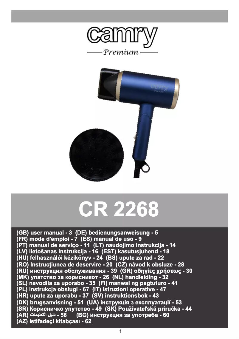 Page n°1 - Manuel utilisateur Camry CR 2268