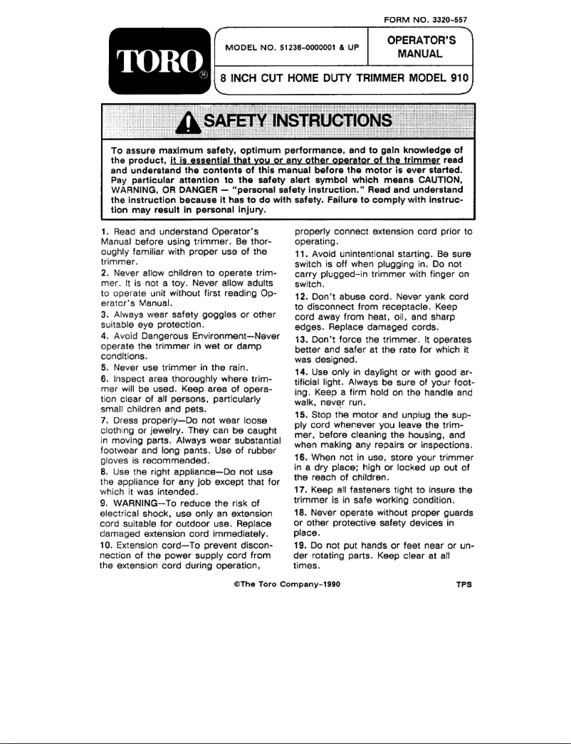 Page 1 de la notice Manuel utilisateur Toro 51236