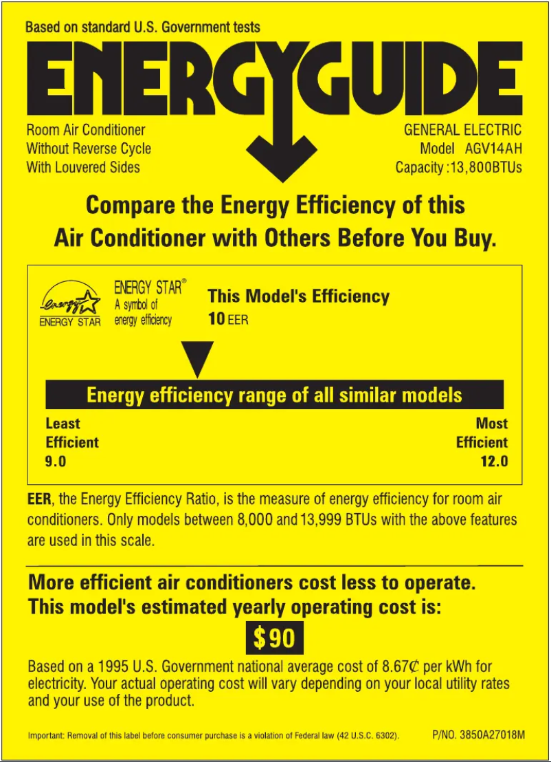 Page n°1 - Label énergétique GE AGV14AH