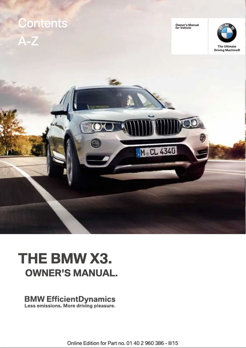 Page 1 de la notice Manuel utilisateur BMW X3 xDrive35i (2015)