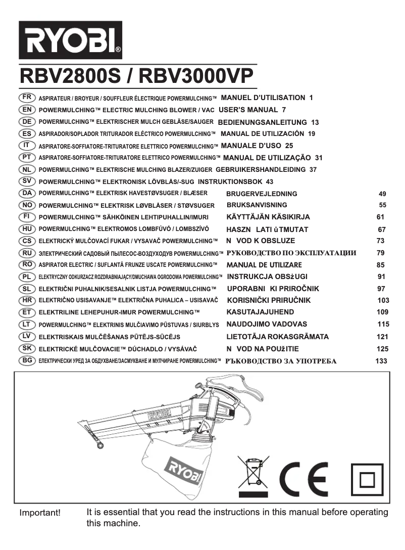 Page n°1 - Manuel utilisateur RYOBI RBV2800S