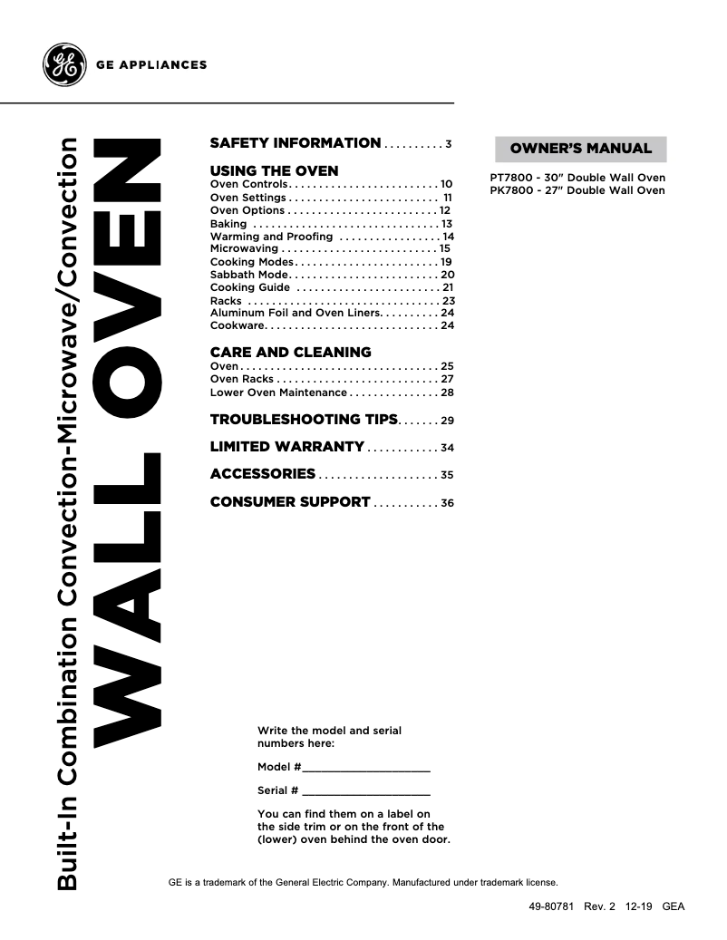 Page 1 de la notice Manuel utilisateur GE Profile PT7800SHSS