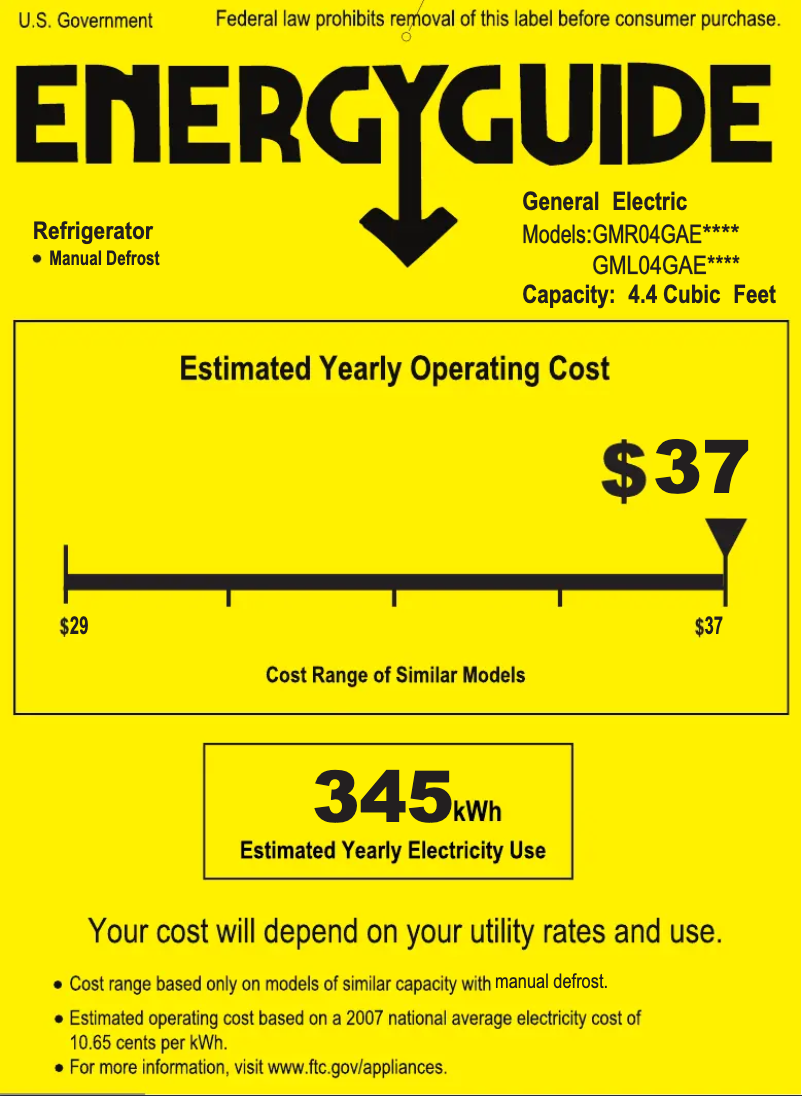 Page 1 de la notice Label énergétique GE GML04GAEBS