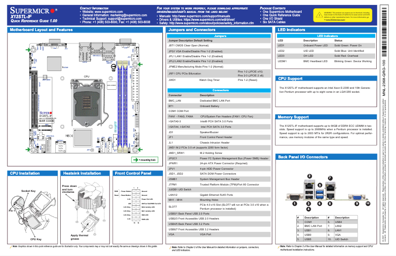 Page 1 de la notice Guide de démarrage rapide Supermicro X12STL-IF