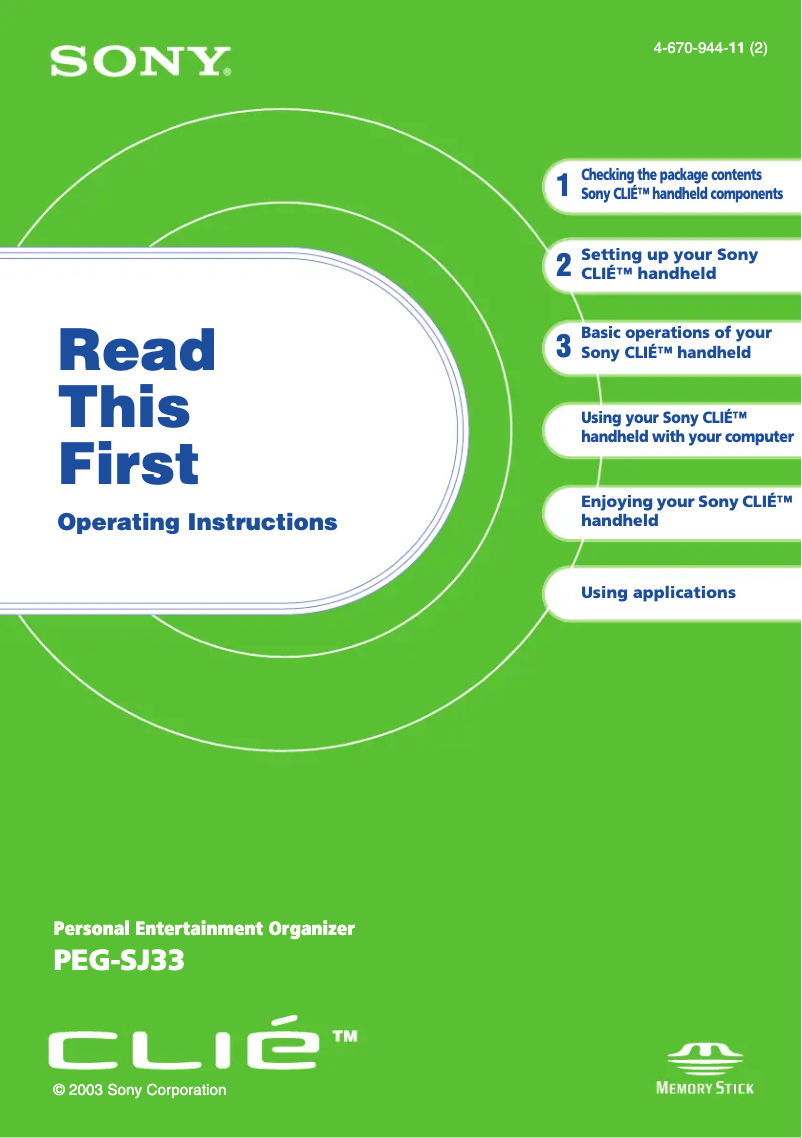 Page 1 de la notice Guide d'installation Sony Clié PEG-SJ33
