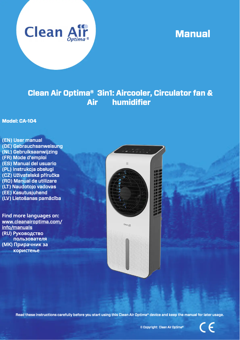 Page 1 de la notice Manuel utilisateur Clean Air Optima CA-104
