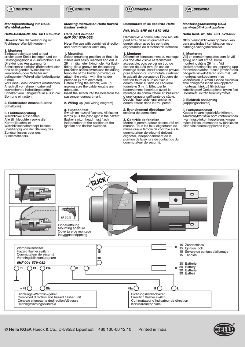 Page 1 de la notice Manuel utilisateur Hella 6HF 001 579-052