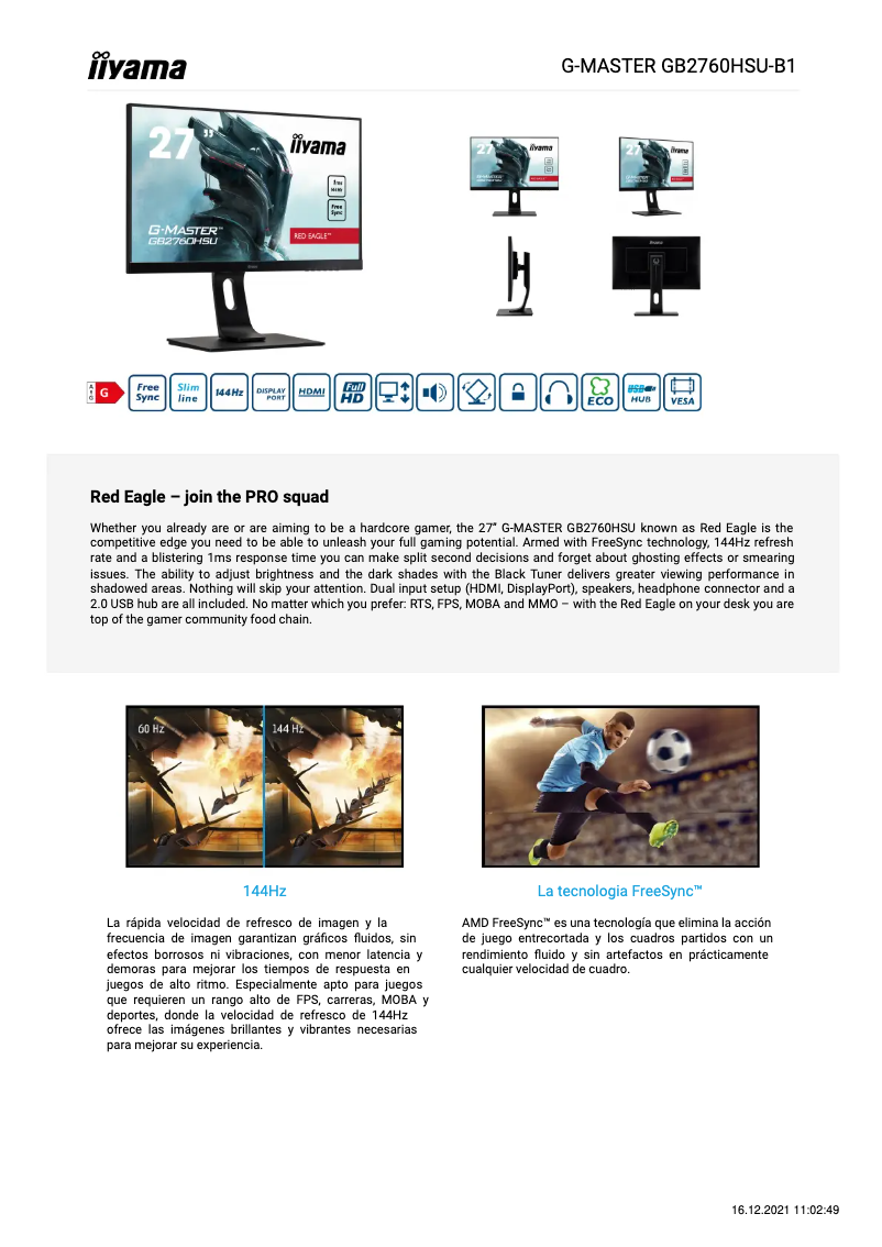 Page 1 de la notice Fiche technique Iiyama G-Master GB2760HSU