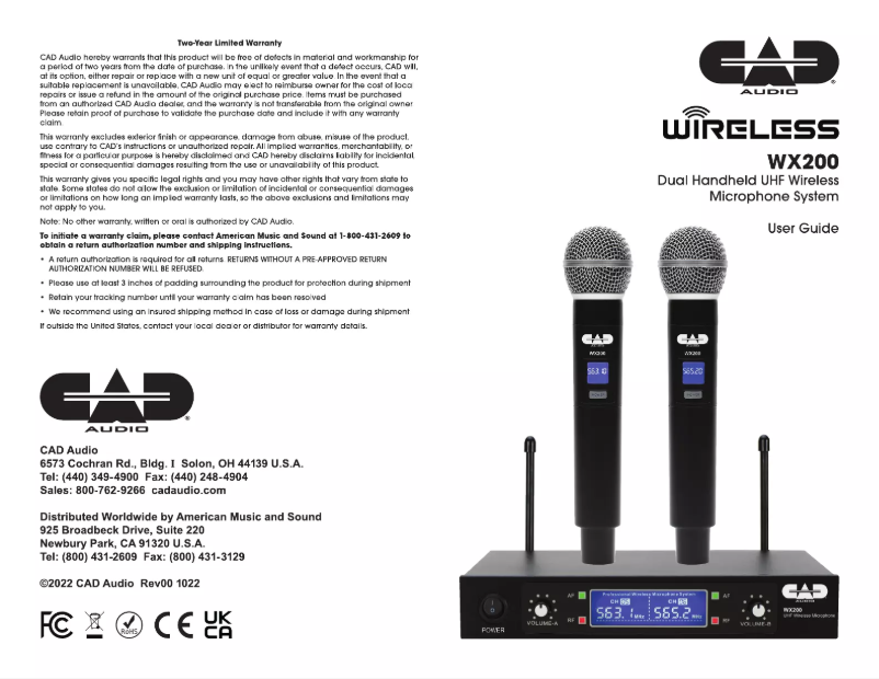 Page 1 de la notice Manuel utilisateur CAD Audio WX200