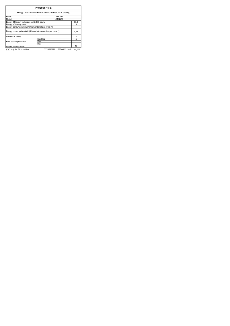 Page n°1 - Fiche technique Lamona LAM4408