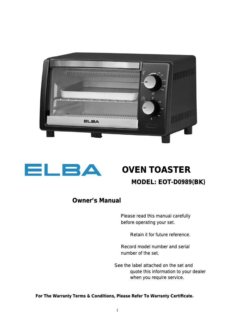 Page 1 de la notice Manuel utilisateur Elba EOT-D0989(BK)