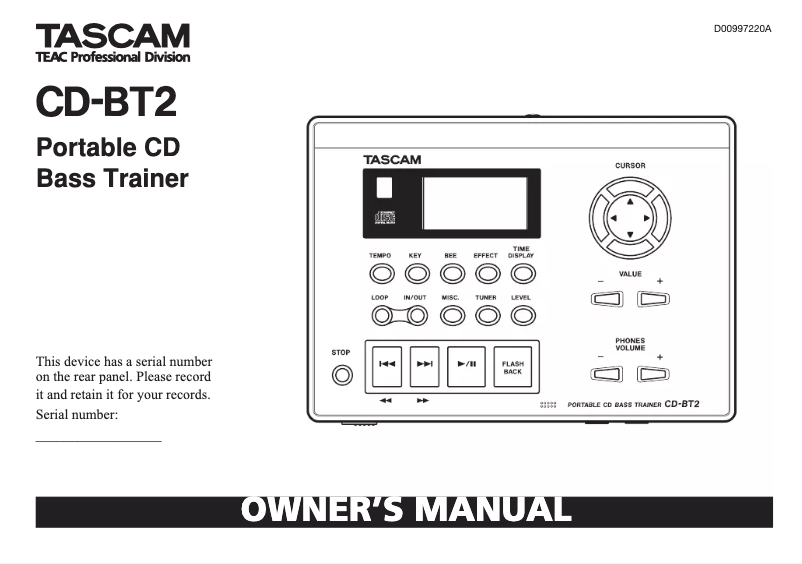 Page n°1 - Manuel utilisateur Tascam CD-BT2