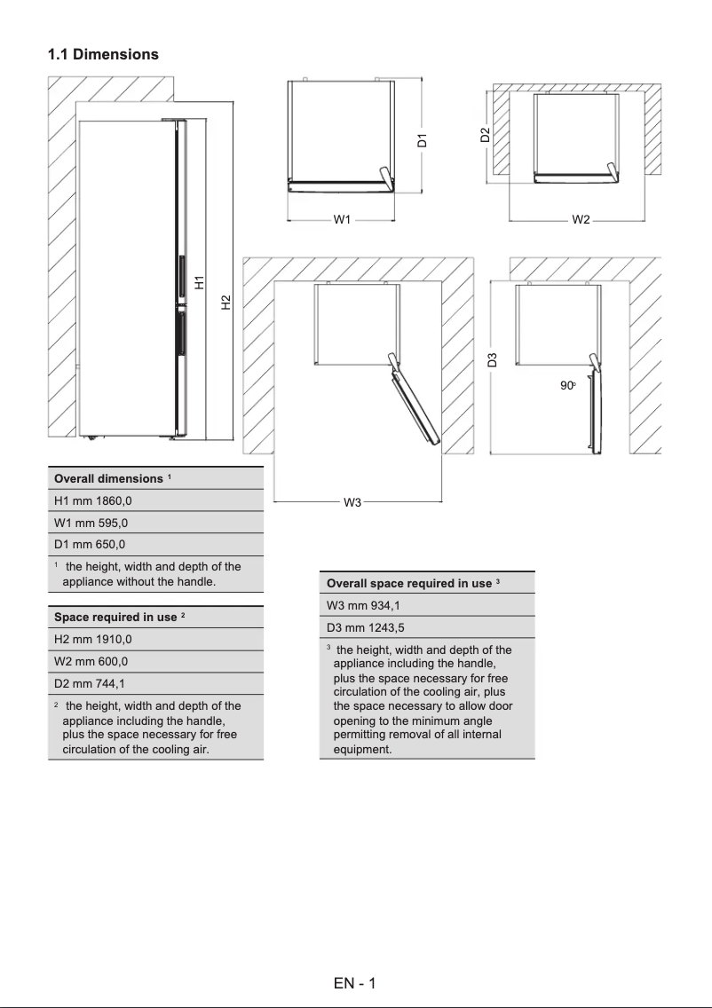 Page 1 de la notice Dessin technique Cylinda KF3285LFHE