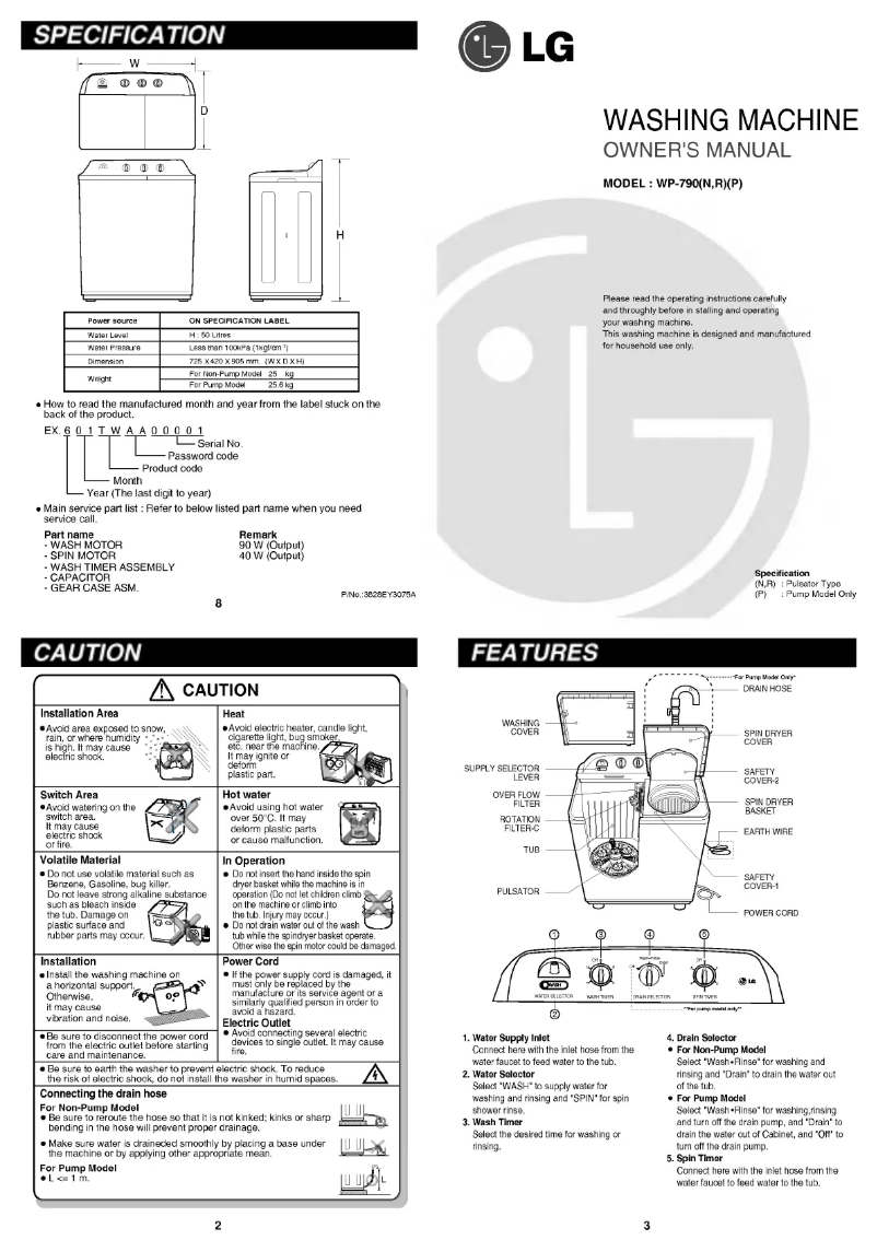Page 1 de la notice Manuel utilisateur LG WP-790R