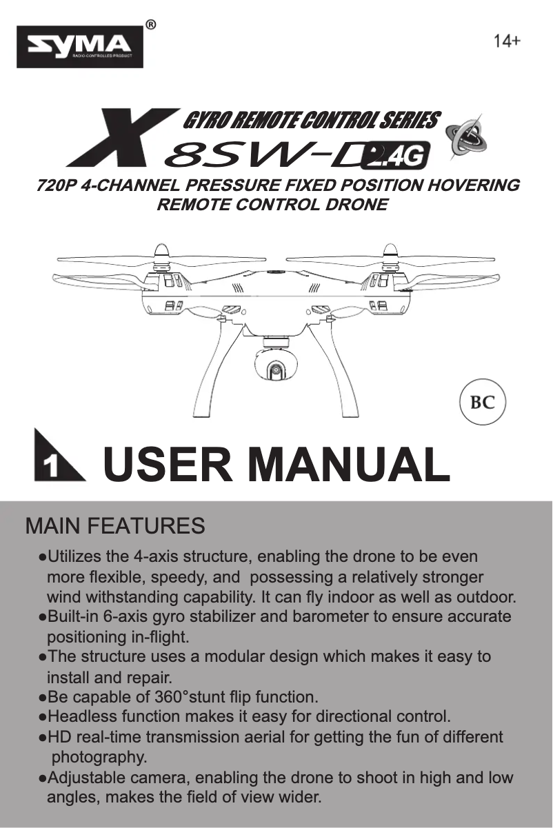 Page 1 de la notice Manuel utilisateur Syma X8SW-D