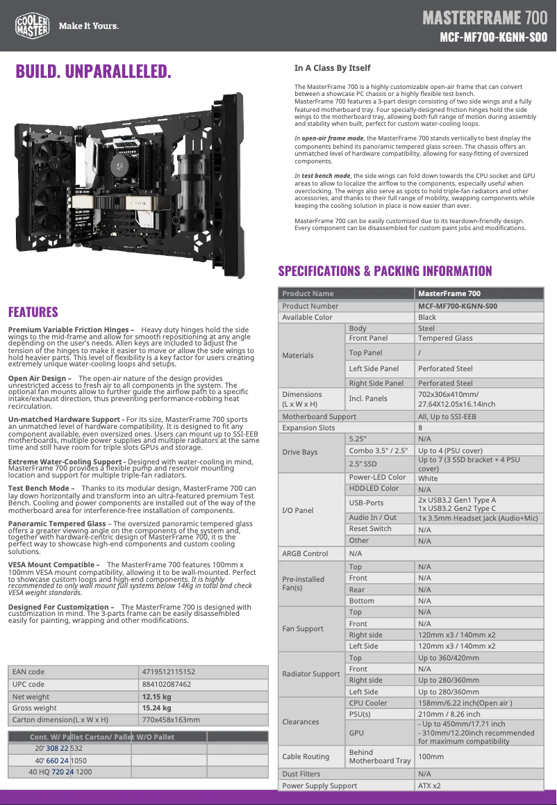 Page n°1 - Fiche technique Cooler Master MasterFrame 700