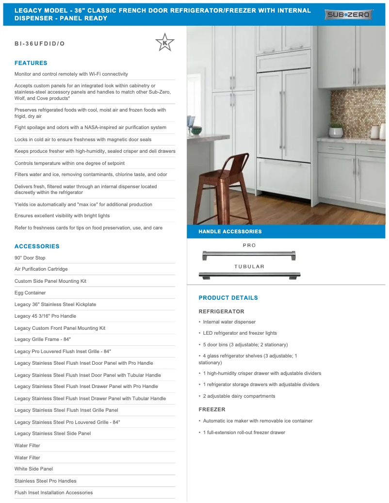 Page 1 de la notice Manuel utilisateur Sub-Zero BI-36UFDIO