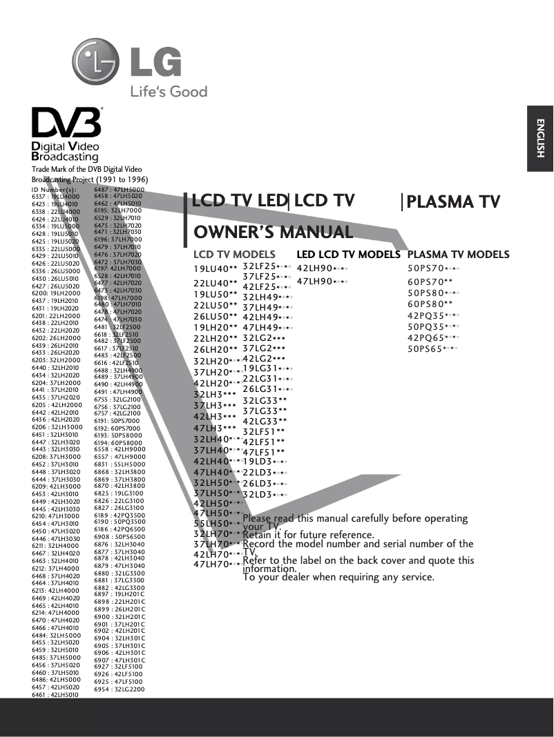 Page n°1 - Manuel utilisateur LG 42LH4020