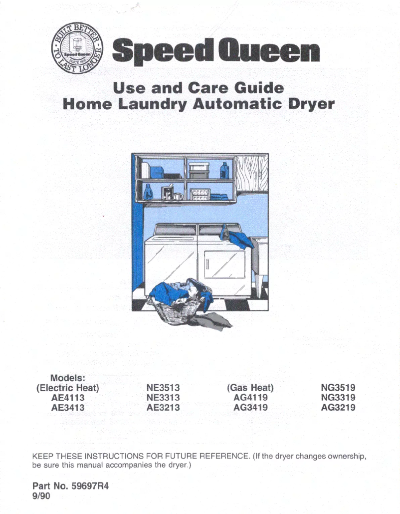 Page 1 de la notice Manuel utilisateur Speed Queen AG3419