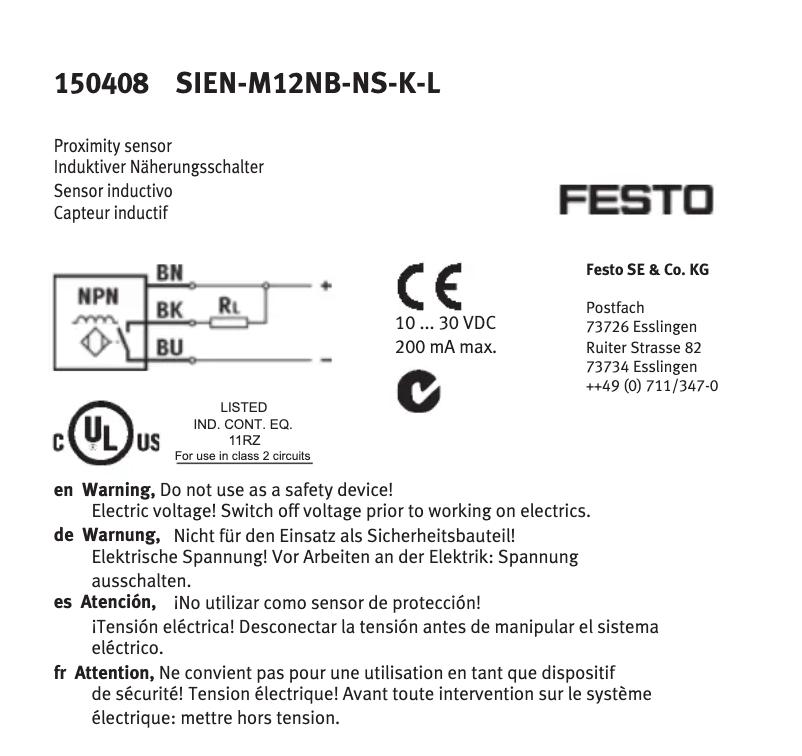 Page 1 de la notice Manuel utilisateur Festo SIEN-M12NB-NS-K-L