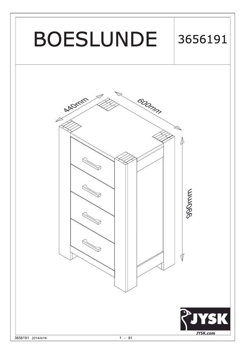 Page n°1 - Manuel utilisateur JYSK Boeslunde (60x99x44)