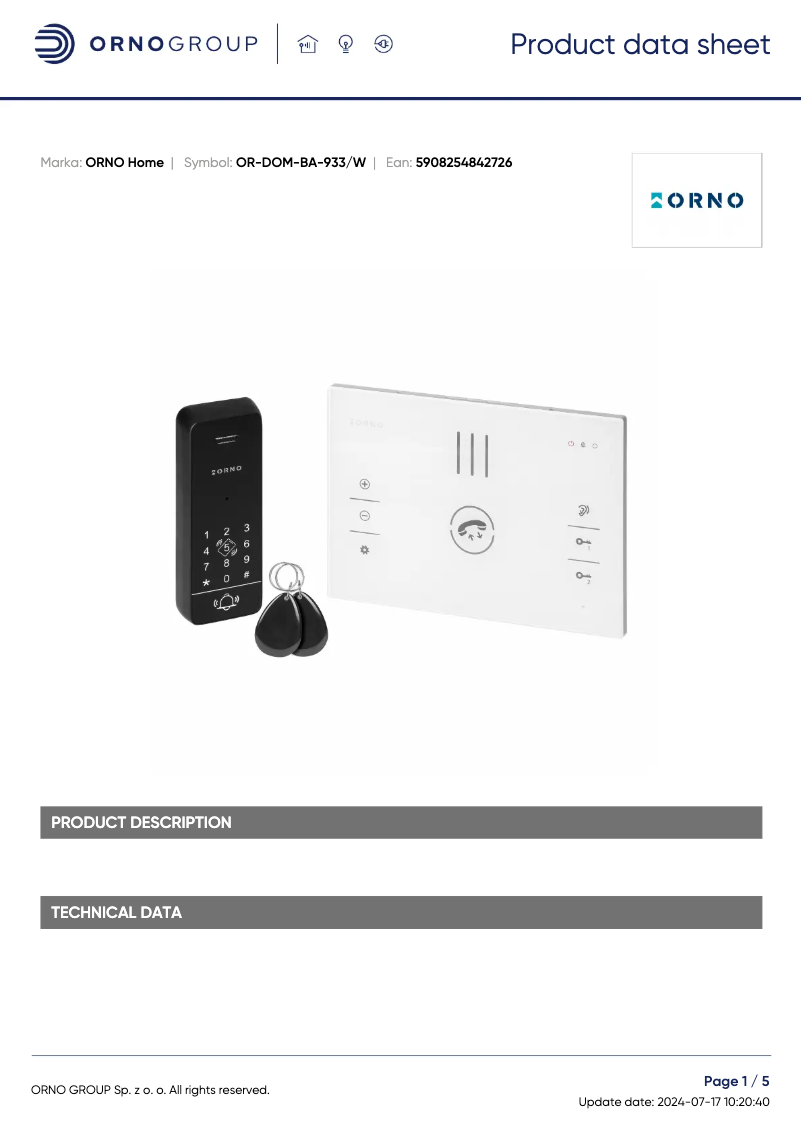 Página 1 del manual Ficha técnica ORNO OR-DOM-BA-933