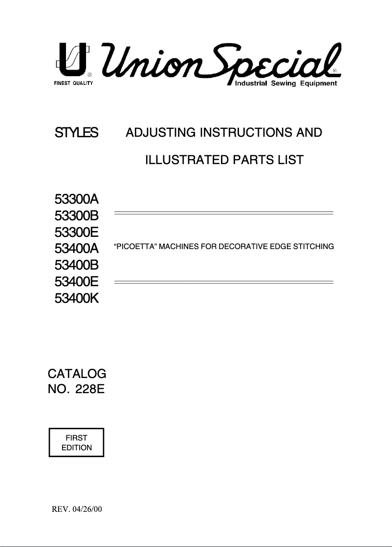 Page n°1 - Manuel utilisateur Union Special 53400B