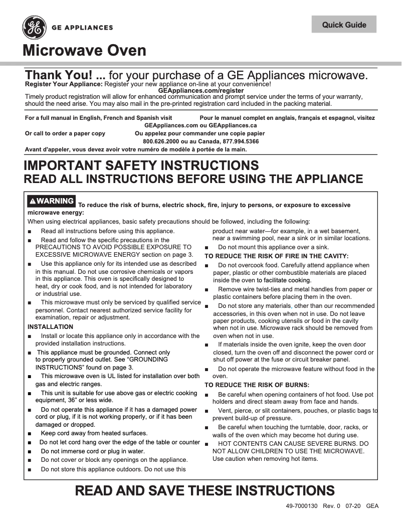 Page 1 de la notice Manuel utilisateur GE JNM3184DPBB