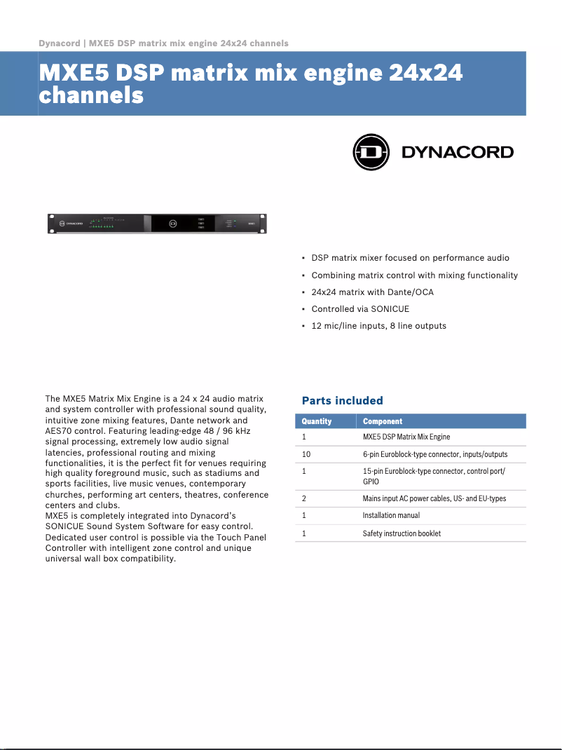 Page n°1 - Fiche technique Dynacord MXE5