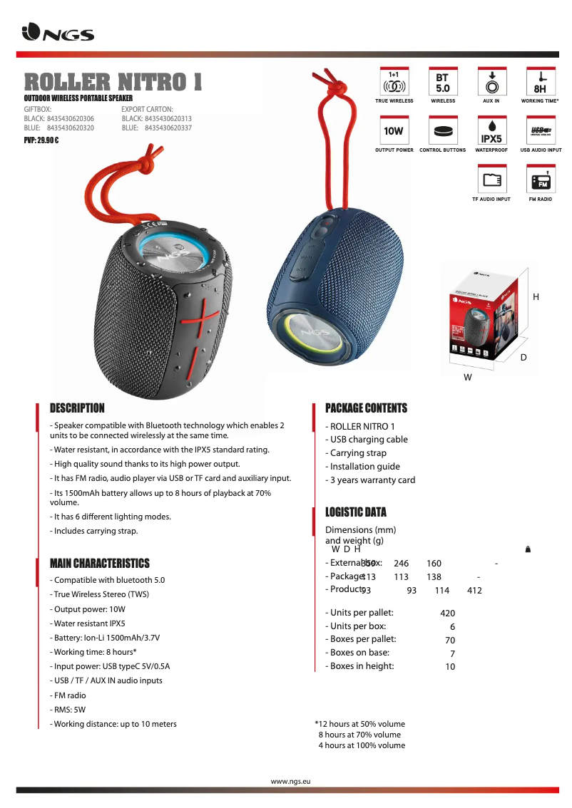 Page n°1 - Fiche technique NGS Roller Nitro 1