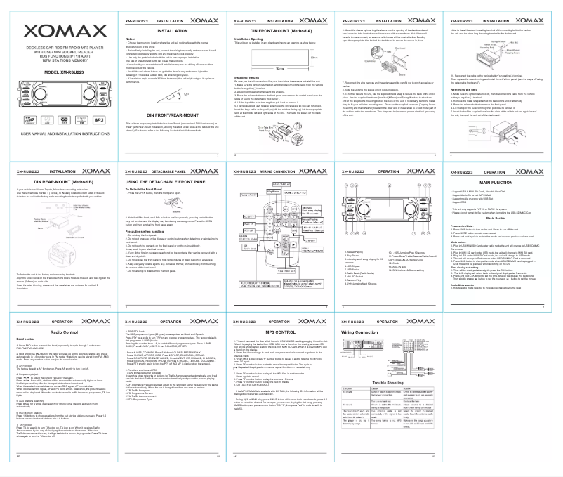 Page 1 de la notice Manuel utilisateur Xomax XM-RSU223
