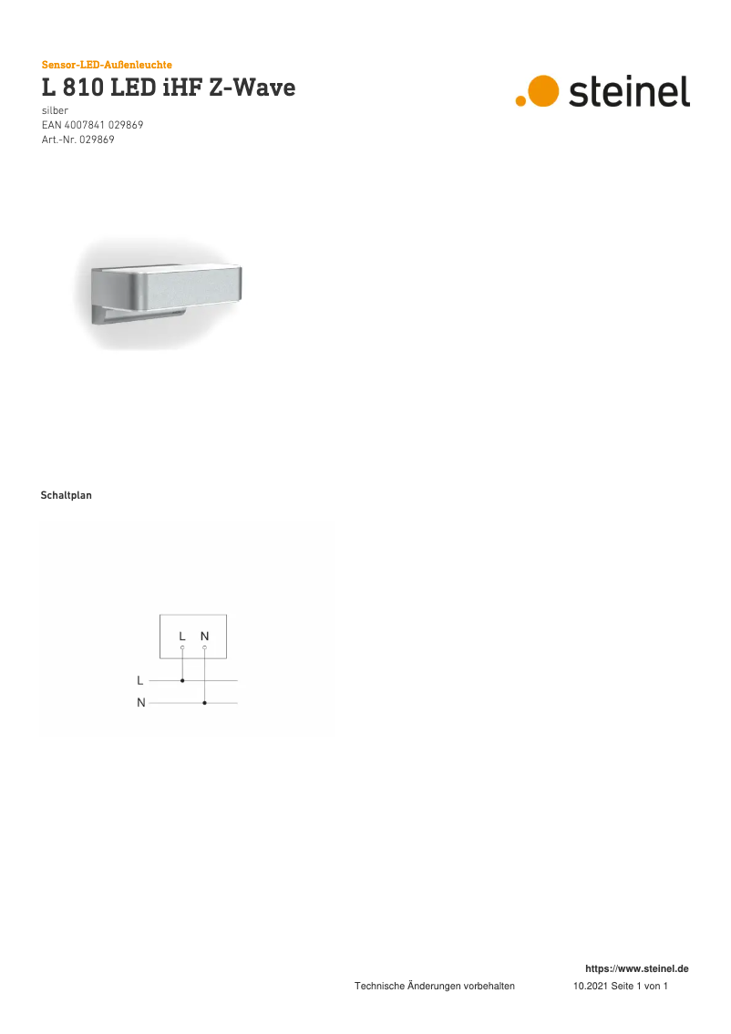 Page 1 de la notice Schéma de câblage Steinel L 810 LED iHF Z