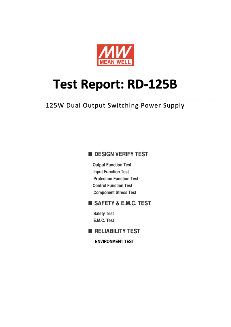 Page 1 de la notice Fiche technique Mean Well RD-125B