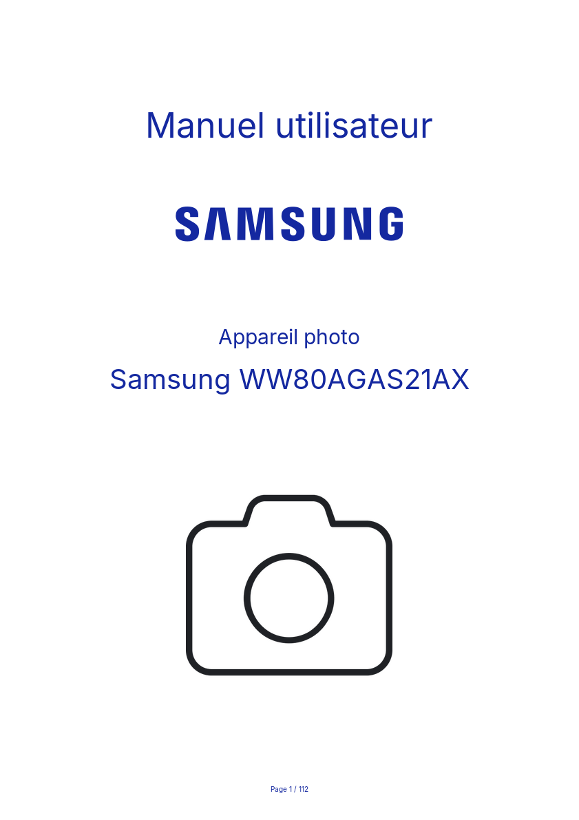 Page 1 de la notice Manuel utilisateur Samsung WW80AGAS21AX