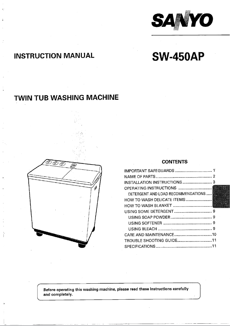 Page 1 de la notice Manuel utilisateur Sanyo SW-450AP