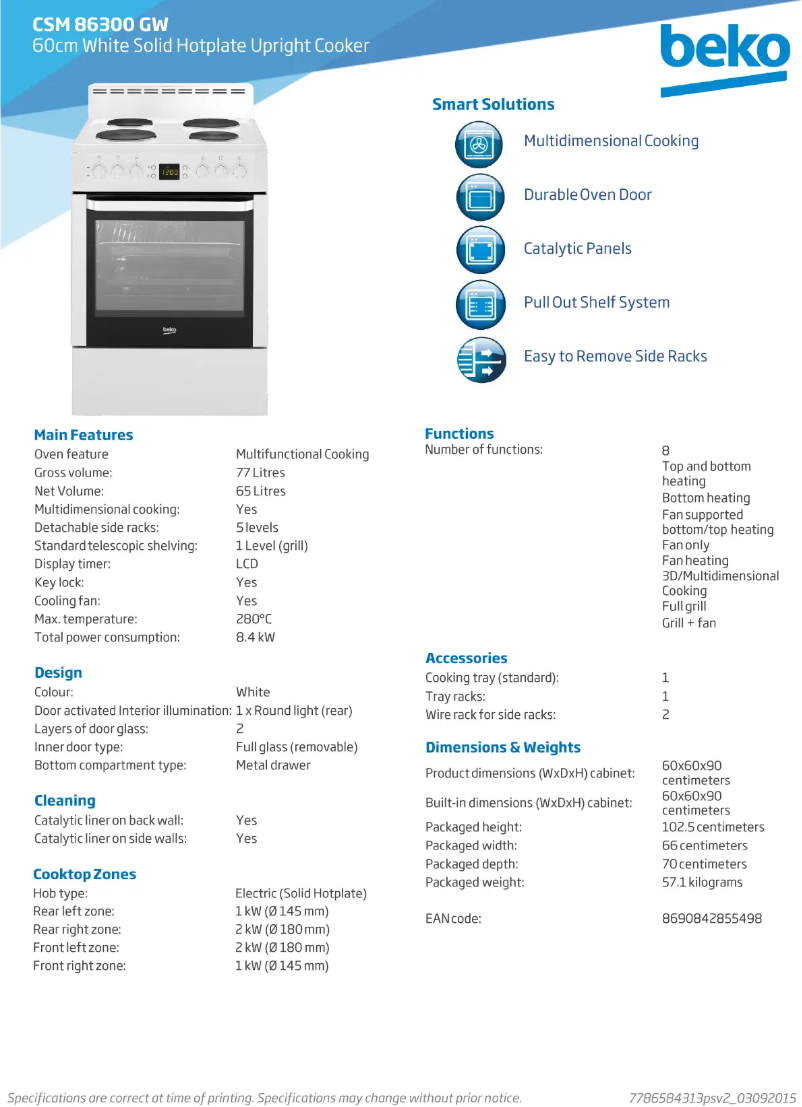 Image de la première page du manuel de l'appareil CSM86300GW