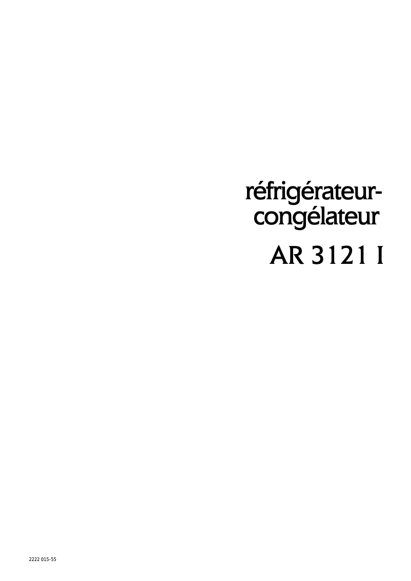 Page n°1 - Manuel utilisateur Arthur Martin-Electrolux AR3121I