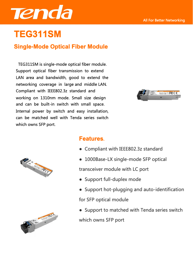 Page 1 de la notice Manuel utilisateur Tenda TEG311SM