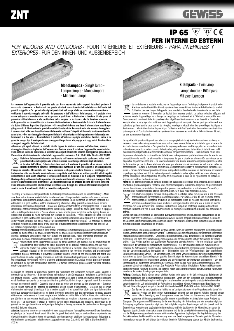 Page 1 de la notice Manuel utilisateur Gewiss GW80153