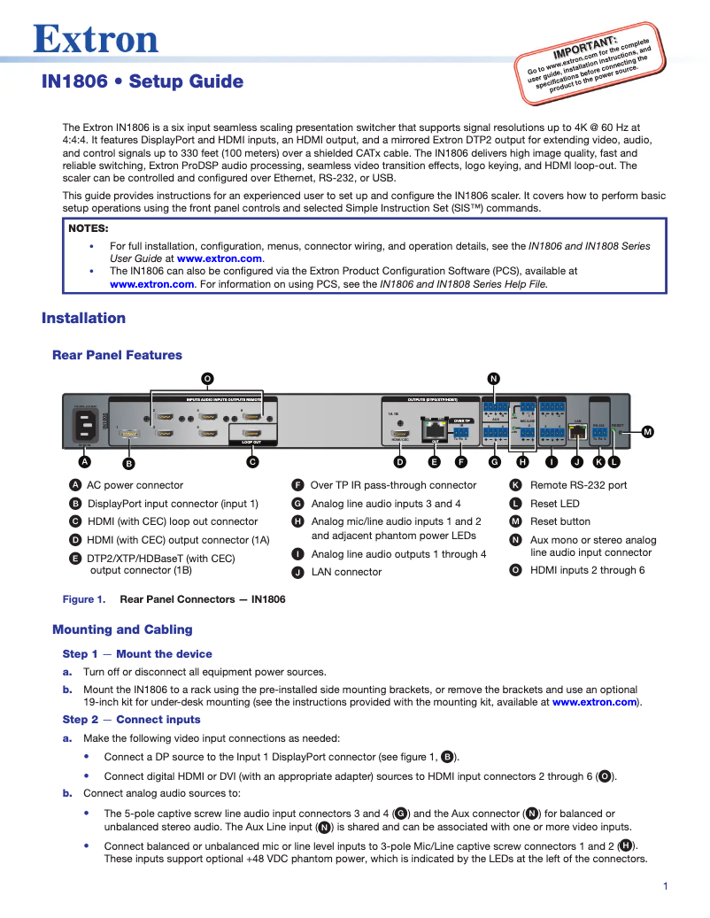 Image de la première page du manuel de l'appareil IN1806