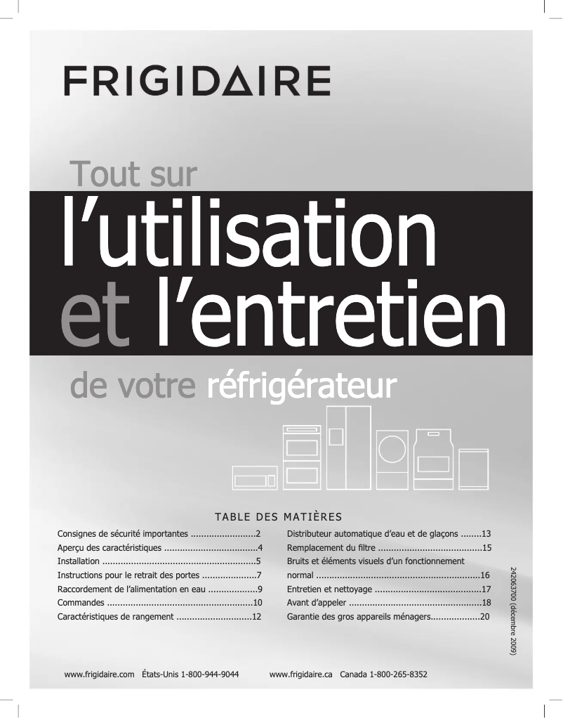 Page n°1 - Manuel utilisateur Frigidaire FGUS2645LF