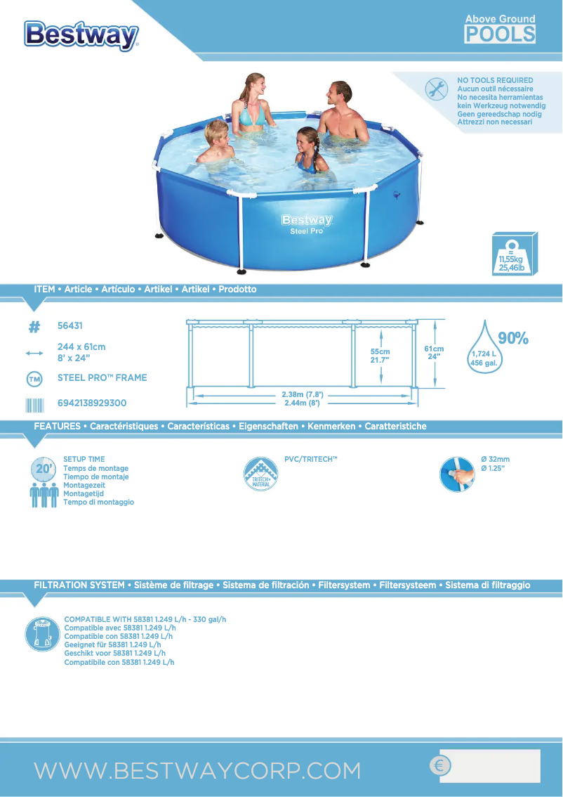 Page 1 de la notice Manuel utilisateur Bestway Steel Pro 2.44m x 61cm