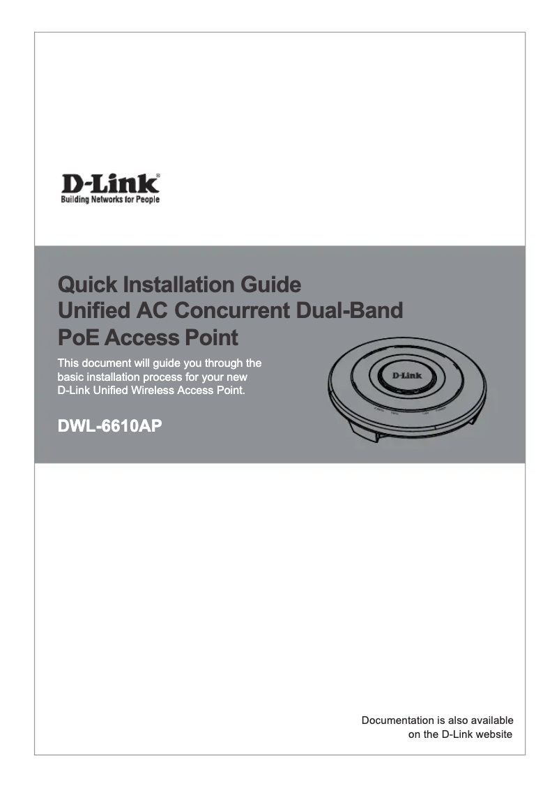 Page 1 de la notice Guide d'installation D-Link DWL-6610AP