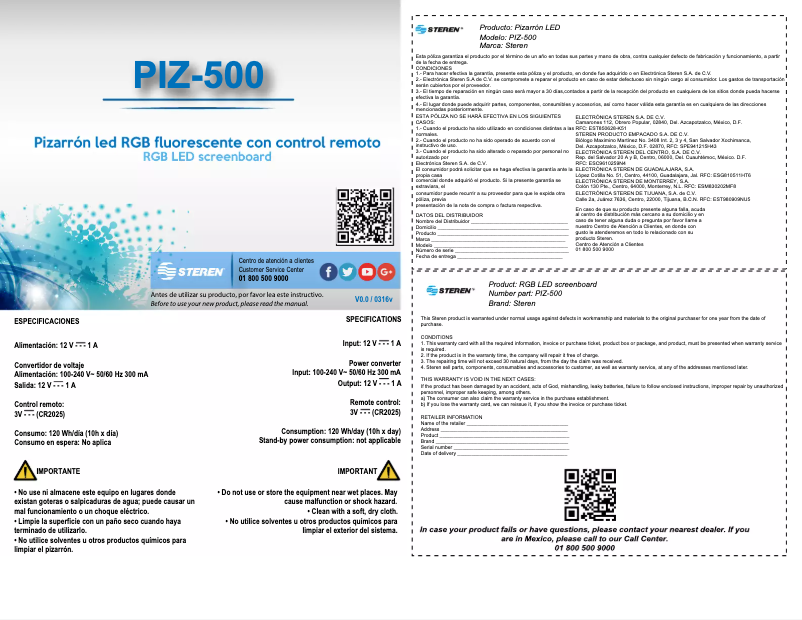 Page 1 de la notice Manuel utilisateur Steren PIZ-500