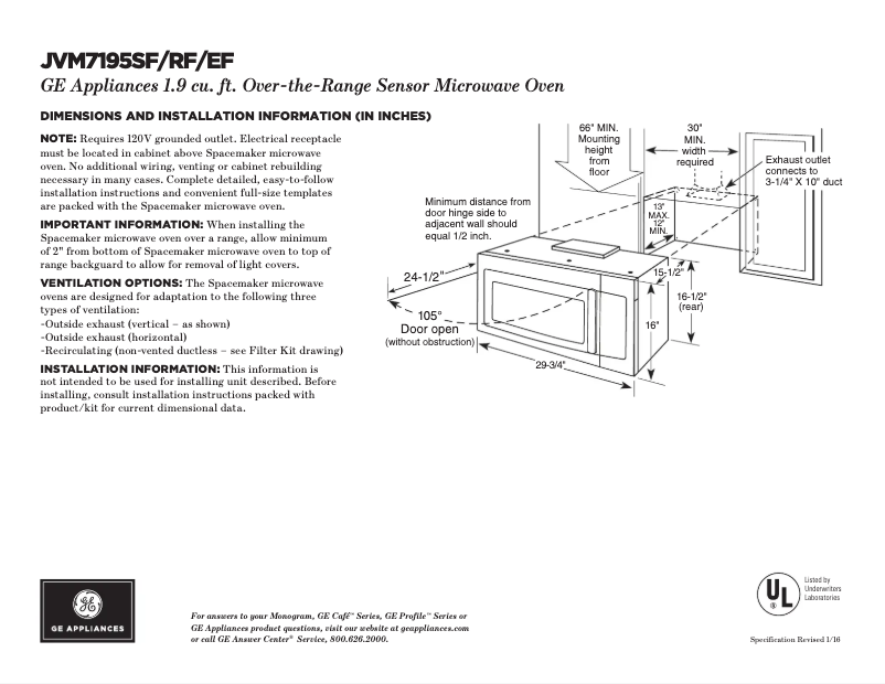 Page n°1 - Fiche technique GE JVM7195RFSS