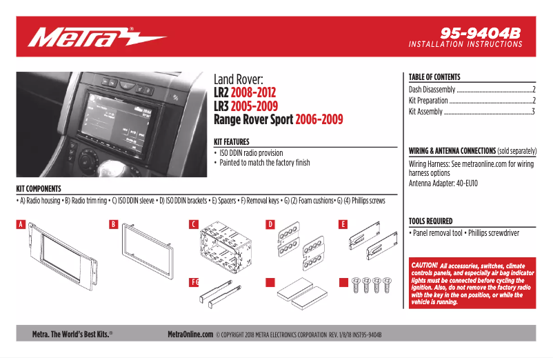 Page n°1 - Manuel utilisateur Metra 95-9404B