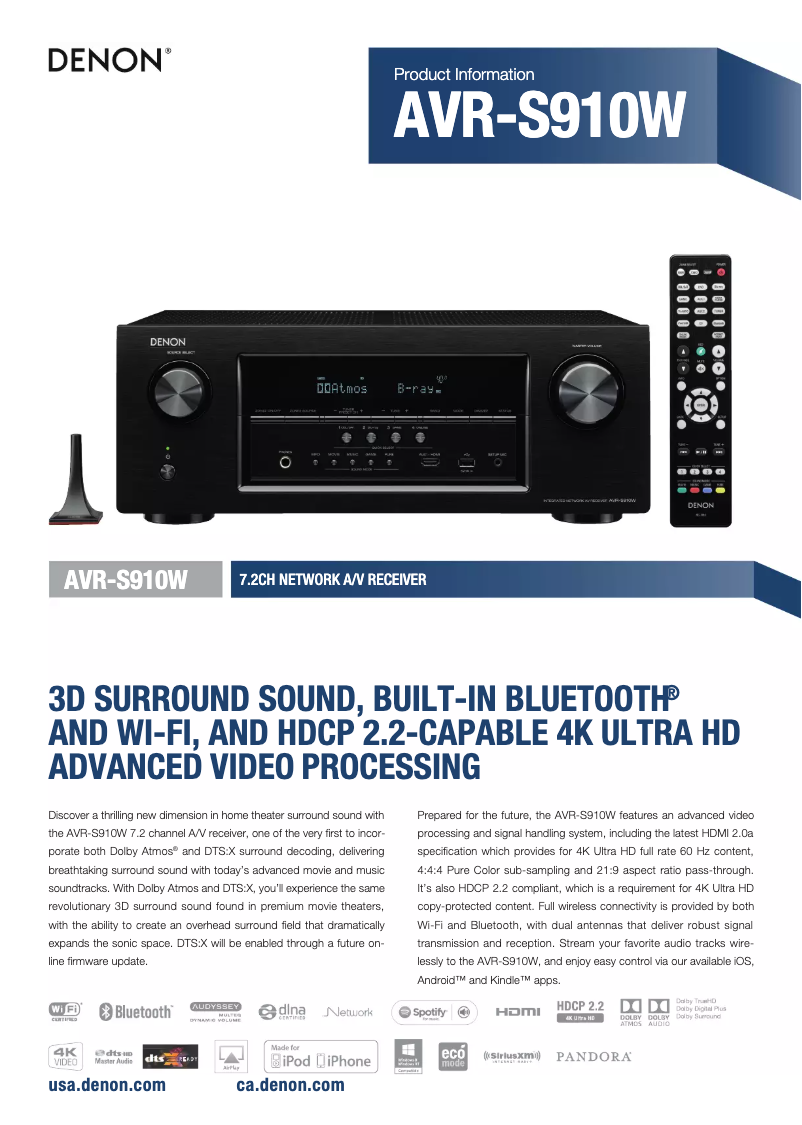 Page n°1 - Fiche technique Denon AVR-S910W
