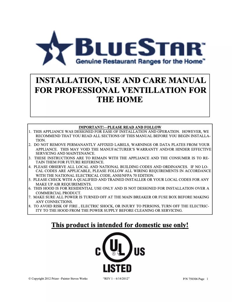 Página 1 del manual Manual de usuario BlueStar PY060ML