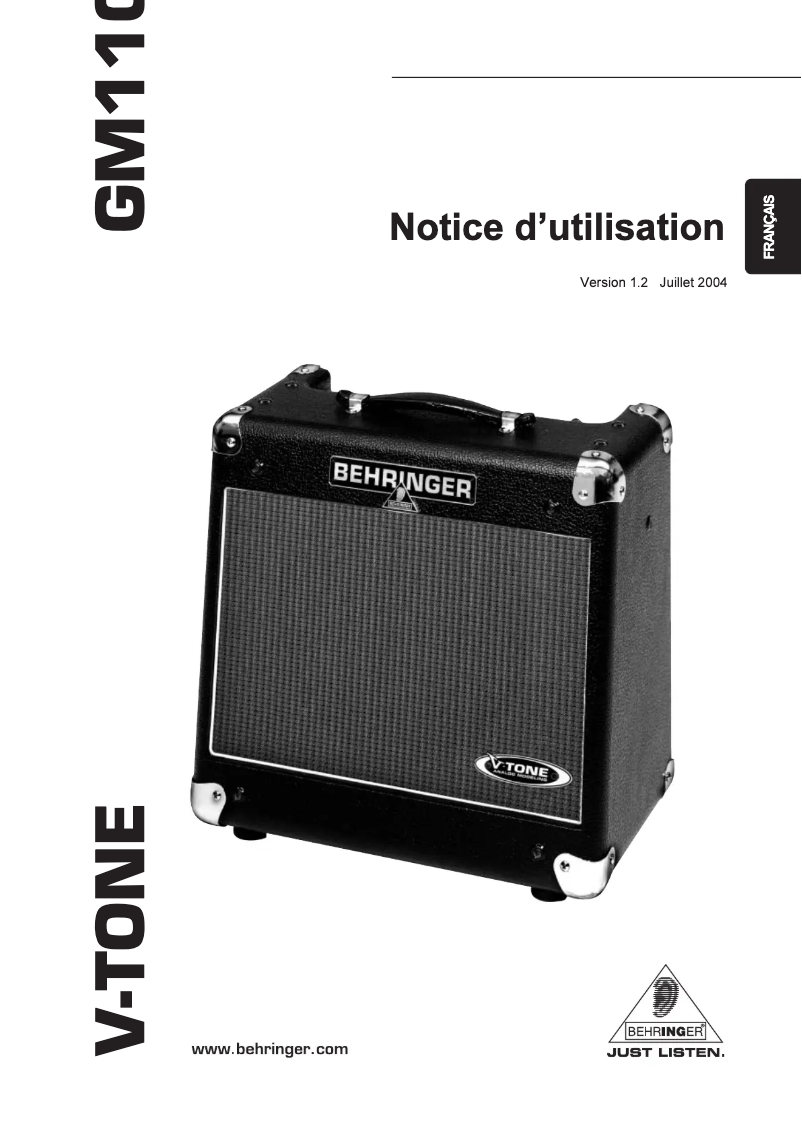 Page 1 de la notice Manuel utilisateur Behringer V-Tone GM110